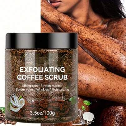 100g Exfoliante de café, apto para el Body, el rostro, las manos y los pies. Revitaliza la piel, elimina la piel muerta, fragancia fresca, suave con la piel, sin alcohol, exfoliación física, limpia eficazmente la piel seca de color beige claro, esencial para el cuidado diario de la piel.