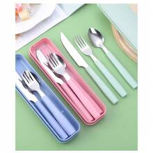 9/6/3pcs Portable Stainless Steel Cutlery Set, Knife, Spoon, Fork For Outdoor Travel, Includes Carrying Case (1 Knife + 1 Fork + 1 Spoon = 3pcs Set) - Multicolor - View 6