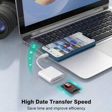 1pc 2-In-1 SD Card Reader Adapter Compatible With Iphone/ Series, Supports SD & TF Cards, Portable SD Card Reader Plug And Play Compatible With Iphone 17 Pro Max/17 Pro/17/Air/16/15/14/13/12/11/XS/XR/8/7/6, , - White - View 7