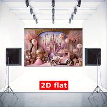2D Flat 1pc Dream Castle Scene Polyester Photography Backdrop - Birthday Cake Table Flag Decoration And Outdoor Celebration Supplies, Multi-Functional, No Power Required - Multicolor - View 3