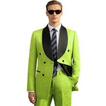 Men's Suit Floral Print Double Breasted Tuxedo Set | Shawl Lapel Blazer Jacket & Pant For Wedding & Formal Events - màu xanh lá - Xem 7