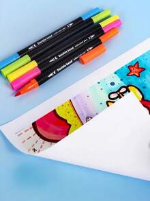 24/36/48支双头美术马克笔套装，适用于艺术家细头和毛笔，颜色随机，学生返校及成人书籍装饰绘画工艺套装礼品 - 彩色 - 查看 7