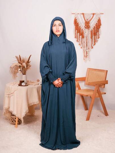 女士纯色穆斯林长袍，中东斋月时尚长袍，适合日常穿着，四季皆宜，无弹力面料