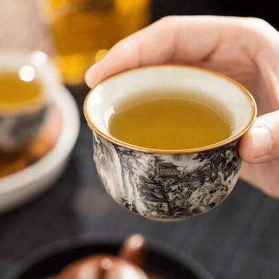 1 st/2 st/6 st keramiska tekoppar i kinesisk bläckmålningsstil, retro espressokopp med liten kapacitet, för tedrickande. Keramikkopp, kung fu-teservis, tekopp, pu'er-tekopp, personlig kopp, huvudkopp, liten teskål, keramikkopp, lämplig för teälskare