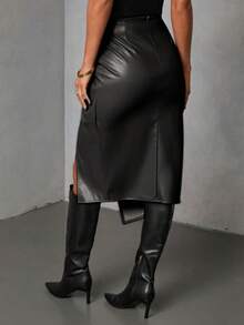 Mobula Sound Casual, Elegant, Versatile PU Leather Pleated & Twist Design Skirt, Suitable For Spring/Summer Casual, Holiday, Date, Party, Travel, Tea Party, Airport