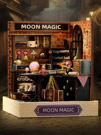 Magic Shop - Building Model Decor With Dust Cover, Kitchen/Bedroom/Shop Scene, Room Decor, 3D Puzzle DIY Handmade Miniature Kit, Furniture Included, Christmas/Birthday Gift, Suitable For Teens & Adults - No Glue Or Battery Included