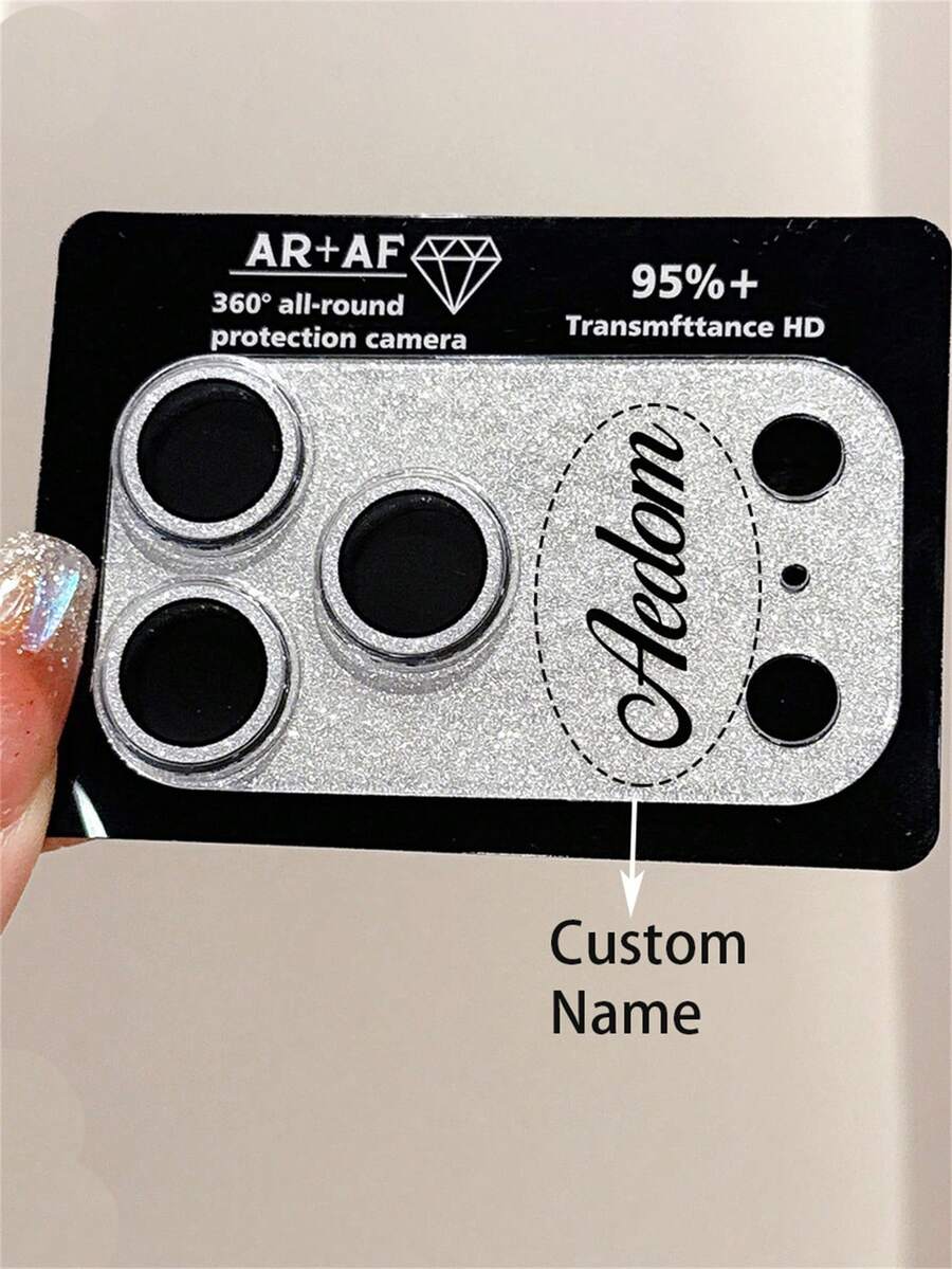 [Customized] Personalized Customized Letters Engraving Name Glitter Mobile Phone Lens Protective Pad Case Compatible With IPhone 17 Pro 17 Pro Max Prevent Scratches Shockproof Protective Cover - Silver - View 1