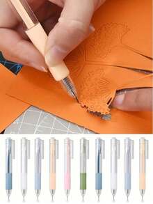 6/3/1pc Retractable Craft Knife Pens, Retractable Precision Craft Knife Pens, Student Utility Scrapbook Paper Cutter, Manual Art Decoration Tools, Press Hand Account Pen For Art Paper Cutting, Card Making, Unboxing & Crafts, Pen Making Supplies, Random Color - Multicolor - View 3