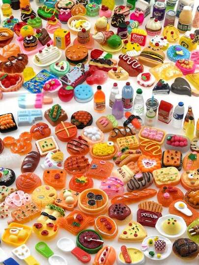 50件迷你仿真食品饮料混合树脂食品 - 迷你厨房过家家成人迷你食品套装（随机）