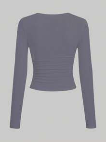 Áo nữ AiTyi, kiểu dáng thoải mái, màu trơn, ôm sát, thời trang tối giản, phong cách Y2K đa năng, phù hợp cho lễ tốt nghiệp, lễ hội hóa trang, lễ Phục sinh, lễ hội âm nhạc, Ngày của Mẹ, mùa xuân/hè. - Xám nhạt - Xem 6