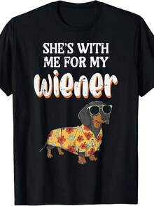Shes With Me For My Dog Funny Dachshund Inappropriate Men T-Shirt - Black - View 1
