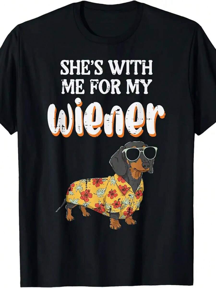 Shes With Me For My Dog Funny Dachshund Inappropriate Men T-Shirt - Black - View 1