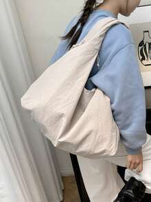 lulu kewen Große Umhängetasche für Frauen, Große Kapazität einfarbige Damen Umhängetasche, Lässiger japanischer Stil Damen Shopper, Multifunktionale Rucksack für Studenten, Einfache und stilvolle Damen Handtasche, Einkaufstasche, Modische Damen Tasche, Leicht und faltbar Reisetasche, mit Reißverschlusstasche. - Weiss - Übersicht 4