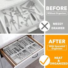 HAWTBamboo Silverware Drawer Organizer With Labels Kitchen Utensil Tray Holder Organizer For Flatware Cutlery Spoon And Knives Drawer Storage Organization White 6 Slots - trắng - Xem 2