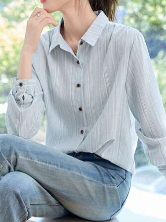 Camisa de mujer de manga larga con estampado de rayas, casual, adecuada para el uso diario y el lugar de trabajo, primavera/otoño