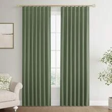 Beige Linen% Blackout Curtains 84 Inch Long, Rod Pocket/Back Tab/Hook Belt/Clip Rings, Thermal Insulated Drapes Bedroom Living Room With Hooks (1 Panel, 60 X 84), Stylish Window Treatments - 橄欖綠 - 查看 9