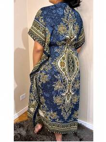 Long Kaftan Dress With Vibrant Colors And Print -  Fashion - 灰色 - 查看 3