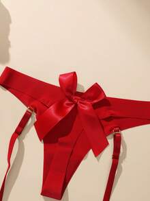 Women's Bow Tie Low Waist Tie-Up Sexy Thong Minimalist G-String - Red - View 3