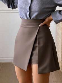 Livesso Solid Color Side Split Casual Skorts Summer - Khaki - View 5