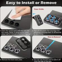 Folie de protecție pentru lentile de cameră cu sclipici de lux pentru Samsung S25 Ultra/S24/S23/A56/A26/A36/Fold7, folie de protecție pentru cameră cu sticlă securizată, anti-zgârieturi și anti-cădere, cu acoperire completă - Negru - Vizualizare 6