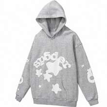 Spider Hoodies For Men Women Street Harajuku Style Oversized 555 Sp5der Hoodie Couple Outfit Sports Top Halloween Couples Top - Màu Xám nhạt - Xem 3