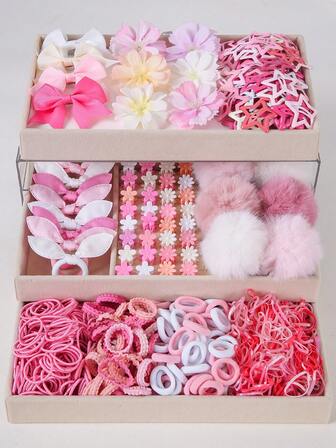 443件/套 女孩多色布艺兔耳朵发圈，可爱公主发绳，高弹耐用，不伤发，可作发夹、刘海夹、发卡，日常百搭