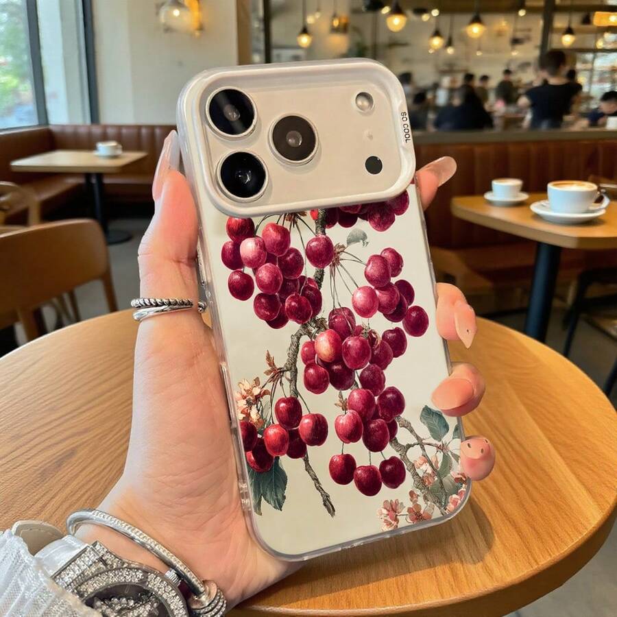 Funda de Teléfono con Patrón de Cereza Blanca para iPhone 14 13 12 11 Pro Max y Galaxy S23 S22 S21 S20, Opción de Regalo Ideal para Todas las Temporadas - Plateado - Ver 1