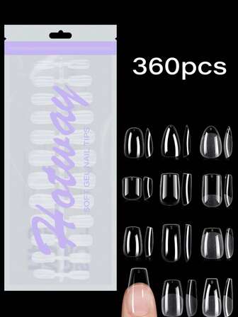  HOTWAY 360 Pieces - Almond - Square - Trapezoidal - Transparent Semi Frosted Fake Nail Tips, Made Of Acrylic Material, Available In 12-15 Sizes, Perfect For Nail Art And Diy Home Nail Products
