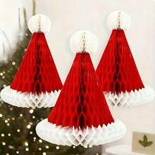 3 قطع - قبعة سانتا من الخلية السداسية كديكور عيد الميلاد، كرات خلية سداسية كزينة لحفلات عيد الميلاد للمنزل والمكتب وشجرة عيد الميلاد، قبعة عيد الميلاد وكرات خلية سداسية لشجرة عيد الميلاد وأجراس خلية سداسية لحفلات عيد الميلاد والمناسبات في المراكز التجارية، مجموعة ديكور من الأزهار الورقية، كرات خلية سداسية كلاسيكية لقبعة عيد الميلاد - مثالية لحفلات العطلات وديكور المراكز التجارية، بدون حاجة لطاقة