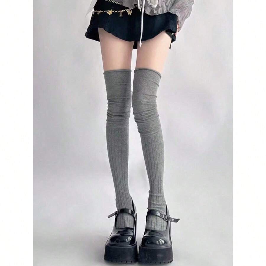 4 Pairs, Over The Knee Socks For Women In All Seasons, Long Knee Socks For Spring And Autumn, High-Top Pregnant Women, Non-Slip, Non-Squeezing Calf Socks For Winter - Xám - Xem 1