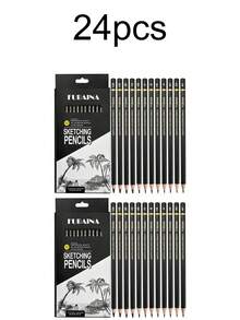 12支装专业素描铅笔套装，美术铅笔，石墨彩色铅笔，带铅笔盒，适合艺术家绘画、手工制作和学校用品