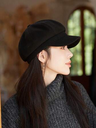 1 Boina de mujer para otoño e invierno, sombrero octagonal de estilo coreano con la cara expuesta, boina grande de estilo japonés.