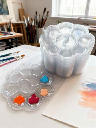 20件套塑料颜料调色盘套装，透明/白色便携式软薄调色盘，适用于水彩、水粉等艺术绘画