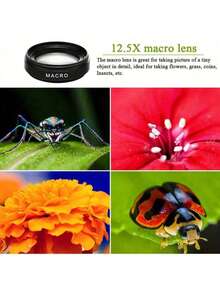 Universal Clip 0.45X Super Wide Angle & Macro 2-In-1 Lens For Smartphone, Assorted Styles Compatible With Iphone Android Phone For Winter Vacation, Travel, Creative Photography, Social Media Content, Vlogging Vacation Travlel Studio Outdoor Live Streaming Travel Vlog Video Recording Influencer Content Phone Accessories Phone Camera Lens Photography Accessories - Black - View 2