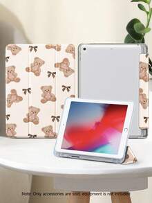 1pc Girl Style & Little Brown Bear & Bow Decor Flat Protective Case, Compatible With IPad 10.2 Inch 2021/2020 IPad 10th/9th/8th Gen, IPad (A16) 11 Inch 11th Generation 2025, Compatible With Samsung Galaxy Tab A8 10.5 Inch 2022, Tablet Protective Cover With Pencil Slot, Support Auto Sleep/Wake - Multicolor - View 5