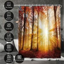 1件装天然森林主题浴帘，沐浴在森林的阳光下，完美契合午后阳光的治愈氛围，浴室装饰及配件，房间装饰，适用于家庭、酒店、度假村，馈赠亲友，现代农舍风格，家居必备，装点您的生活 - 彩色 - 查看 4