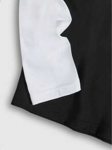 Men's Black & White Patchwork American Letter Graphic Print Round Neck Long Sleeve 2 In 1 T-Shirt, Casual, Streetwear, Commuter - Multicolor - View 3