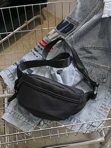 大容量黑色斜挎胸包，尼龙腰包/单肩包，休闲腰包，适合徒步旅行和户外攀岩，可调节肩带多功能腰包，多用途日常单肩包 - 黑色 - 查看 4