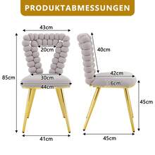Krzesła do jadalni w kolorze jasnoszarym, z aksamitu w kolorze wielbłądziej wełny (zestaw 2 szt.) – trójkątne wycięcie, nogi z pozłacanego metalu, do stołu jadalnego, szafki i salonu - Jasnoszary - Zobacz 10