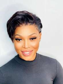 13x4x1T Lace Front Short Wig, Human Hair, Pixie Cut, Suitable For Women, Lace Front Wig With No Glue, Suitable For Valentine's Day And Daily Wear, 1B Hair Short Wig, Side Bangs Pixie Cut Lace Front Wig - Black - View 2