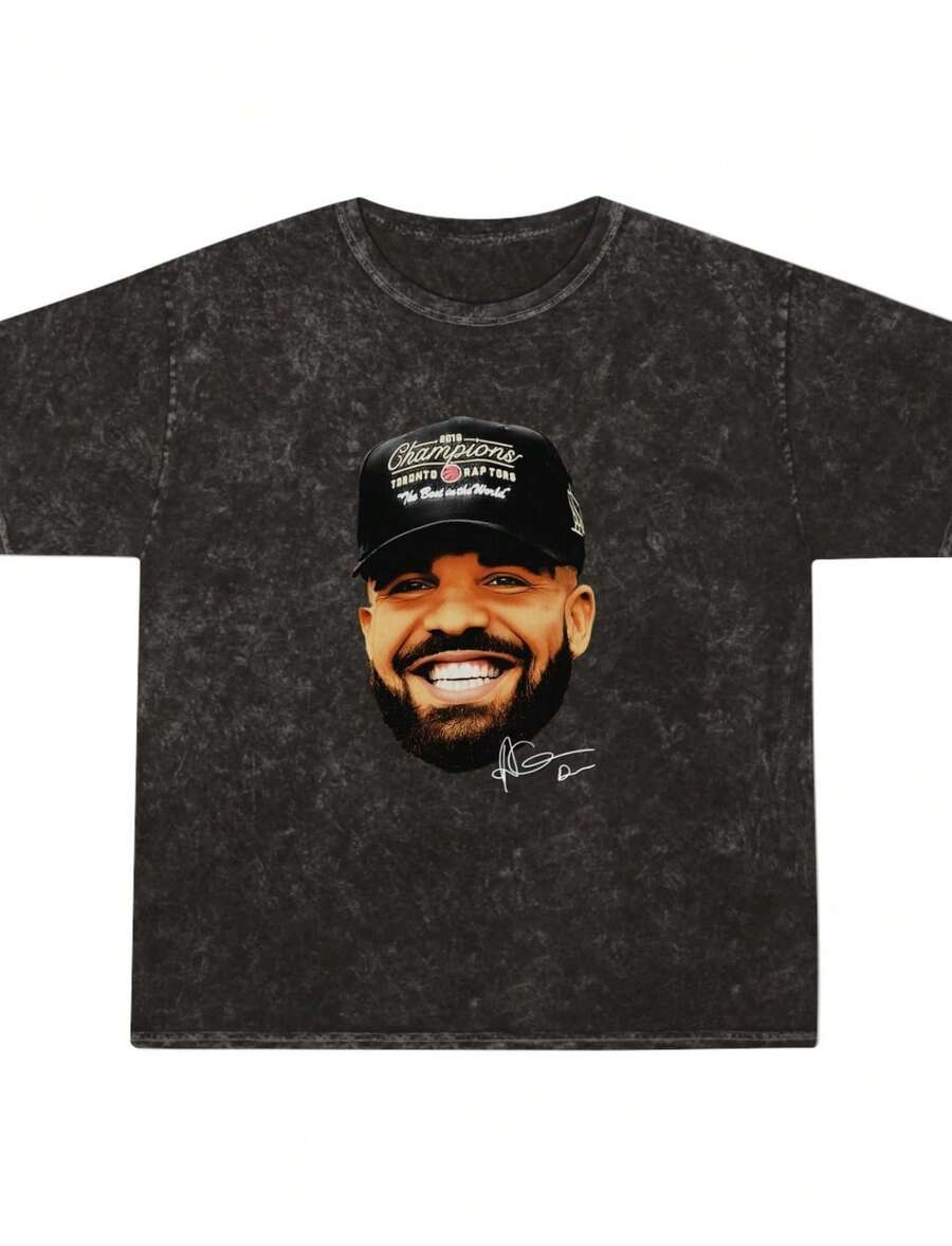 Drake Unisex Mineral Wash Graphic T-Shirt.Jpg - Black - View 1