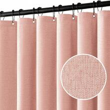 1pc Thick Waterproof Shower Curtain, Pink Faux Linen Shower Curtain With Metal Hooks - Thick, Quick Dry Fabric For Bathroom Privacy And Decor - Watermelon Pink - View 3