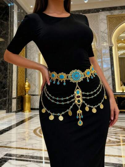 Bohem Tarzı Çok Katmanlı Mücevher Zincir Kolye Bel Zinciri, Açık Hava, Düğün, Parti Giyimi, Arkadaşlar ve Kız Arkadaşlar İçin Hediye Olarak Uygundur