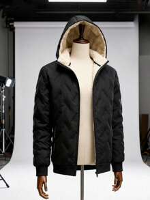 男士超声波夹克，时尚连帽拉链口袋保暖内衬冬季外套 - 黑色 - 查看 2