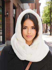 Mũ mùa đông nữ kèm khăn quàng cổ, kiểu Hàn Quốc dáng rộng, liền thân, chất liệu giả lông thỏ, khăn trùm đầu dày dặn chắn gió, thích hợp cho các hoạt động thể thao ngoài trời và làm quà tặng ngày lễ, quà tặng Valentine. - Nhiều màu - Xem 1