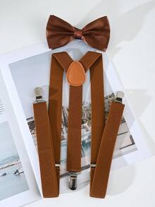 吊带领结套装夹在 Y 形可调节背带上，吊带肩带适用于万圣节角色扮演派对和宴会，加长吊带（60-95 厘米/23.62-37.4 英寸）适用于外出装婚礼派对和万圣节配饰礼物，万圣节服装秋冬配饰万圣节服装，适合青少年、青年、男士、休闲、户外、运动、度假、毕业礼物、生日、日常穿着