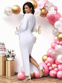 JustVH Maternity Elegant Feather Long Sleeve Dress Solid Color Fluffy Splice Baby Shower Outfits Photoshoot Prop, Party
