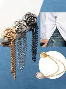 4件/套 可调节磁性山茶花袖口夹 - 合金材质，可拆卸下摆夹，适用于T恤、裤子，以及调节过长的连衣裙袖子