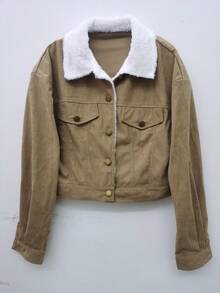 女士休闲优雅薄款毛领夹克，女士纯色毛领外套，适合日常、居家、生日派对、旅行、机场