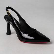 Women's Slingback Pump, Black Patent Leather, Red Sole, High Heel, Elegant, Luxurious, Comfortable For Parties - 彩色 - 查看 2